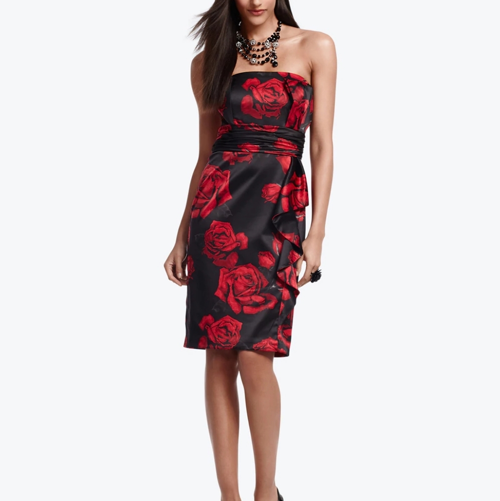 White House Black Market Red Rose Dress Size 6